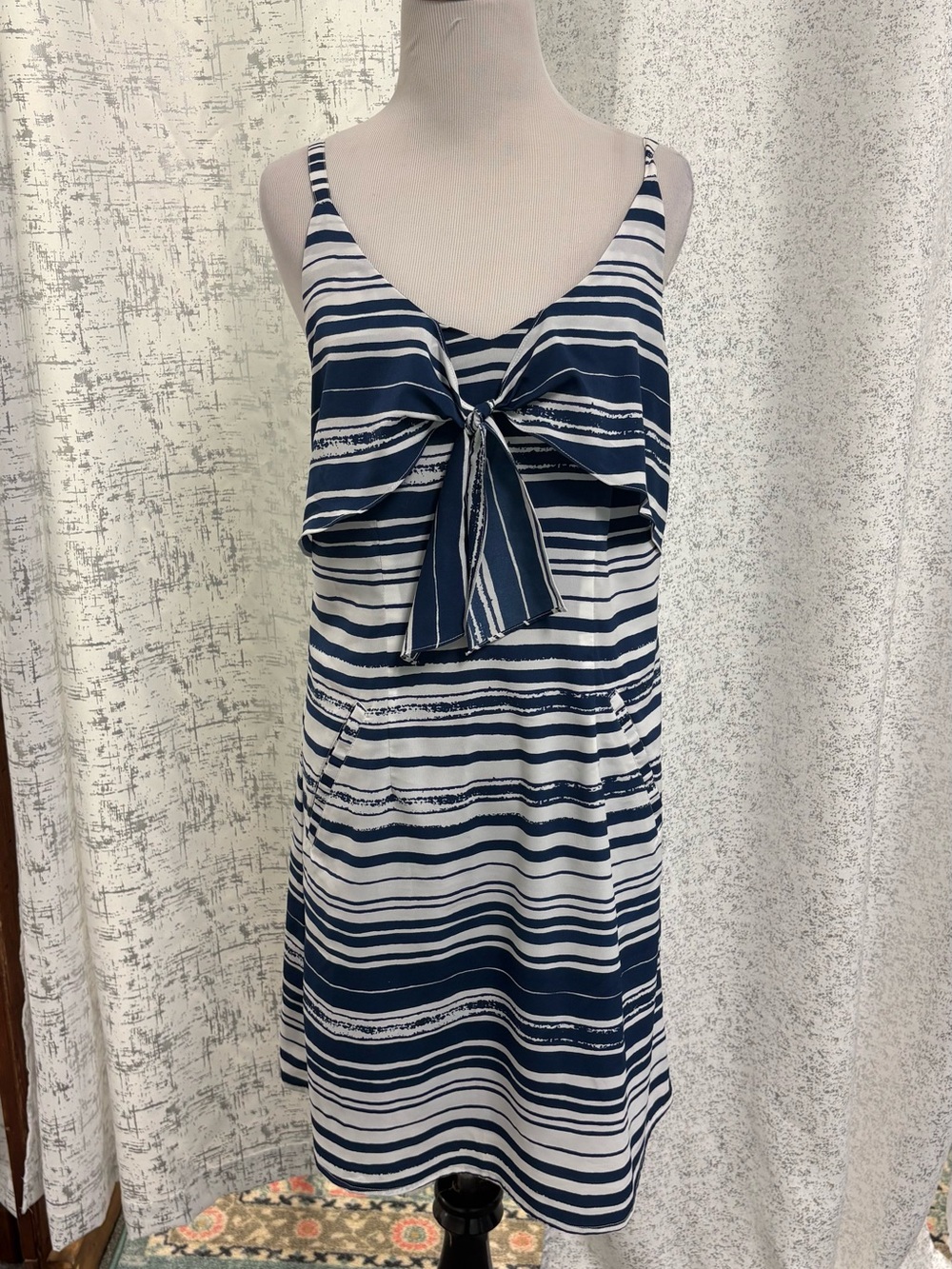 CAbi Navy & White Striped Tie-Front Mini Dress